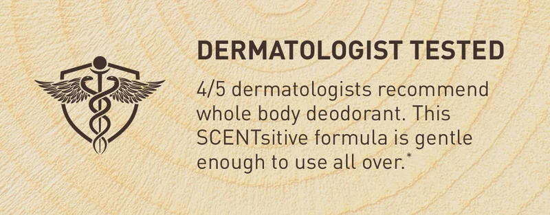 DERMATOLOGIST TESTED - 4/5 dermatologists recommend whole body deodorant. This SCENTsitive formula is gentle enough to use all over.*