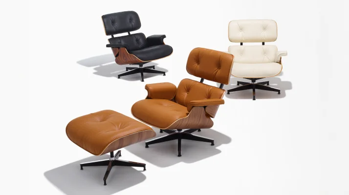 Eames Lounge Chairs in Bamboo Black, Ivory and Russet