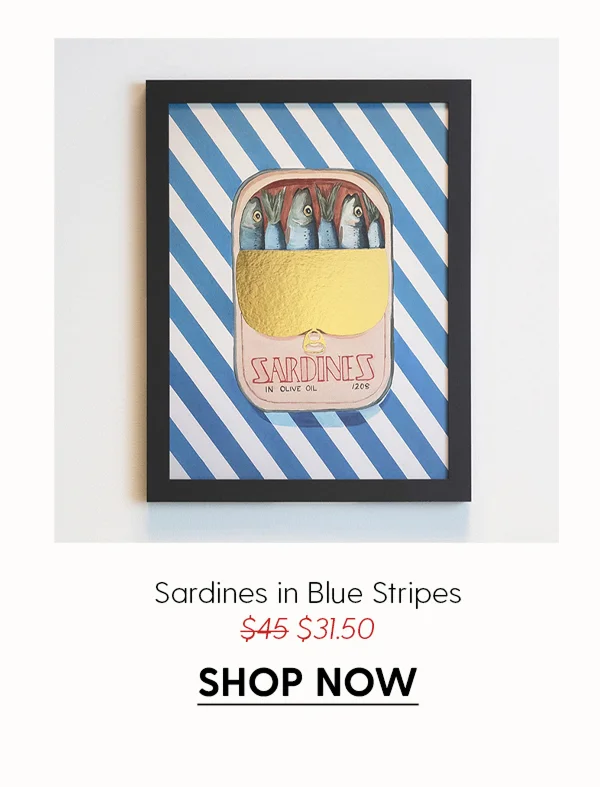 Sardines in Blue Stripes - Limited Edition Foil Art Print