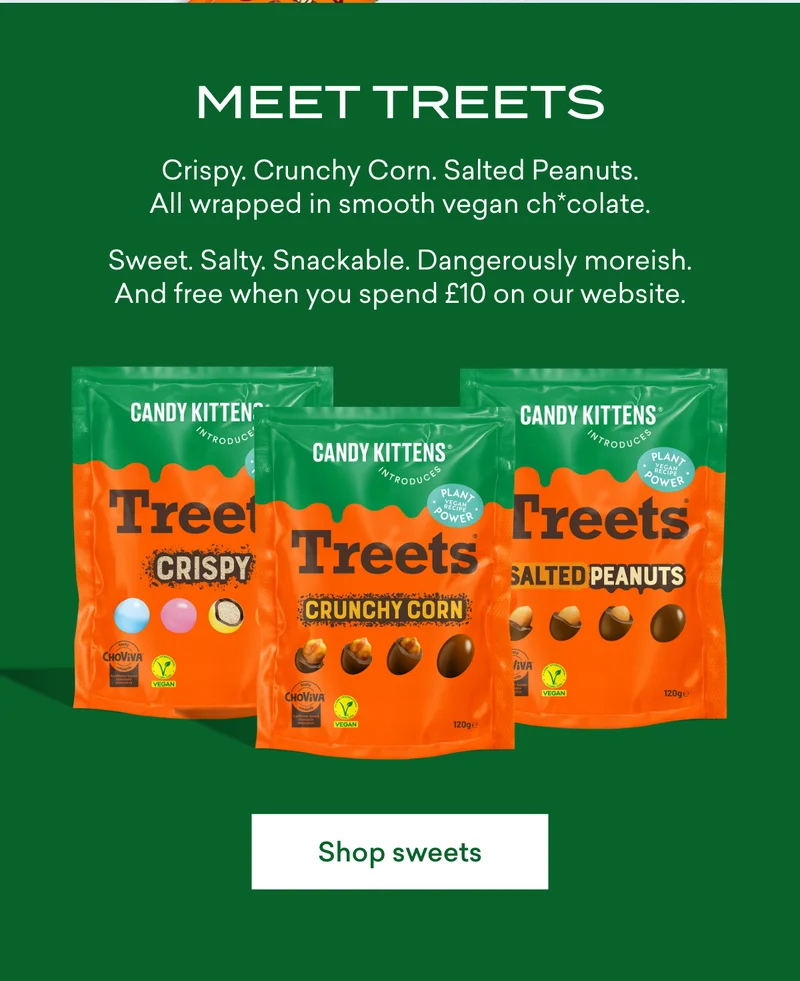 Crispy. Crunchy Corn. Salted Peanuts. All wrapped in smooth vegan ch*colate. Sweet. Salty. Snackable. Dangerously moreish. And free when you spend £10 on our website.