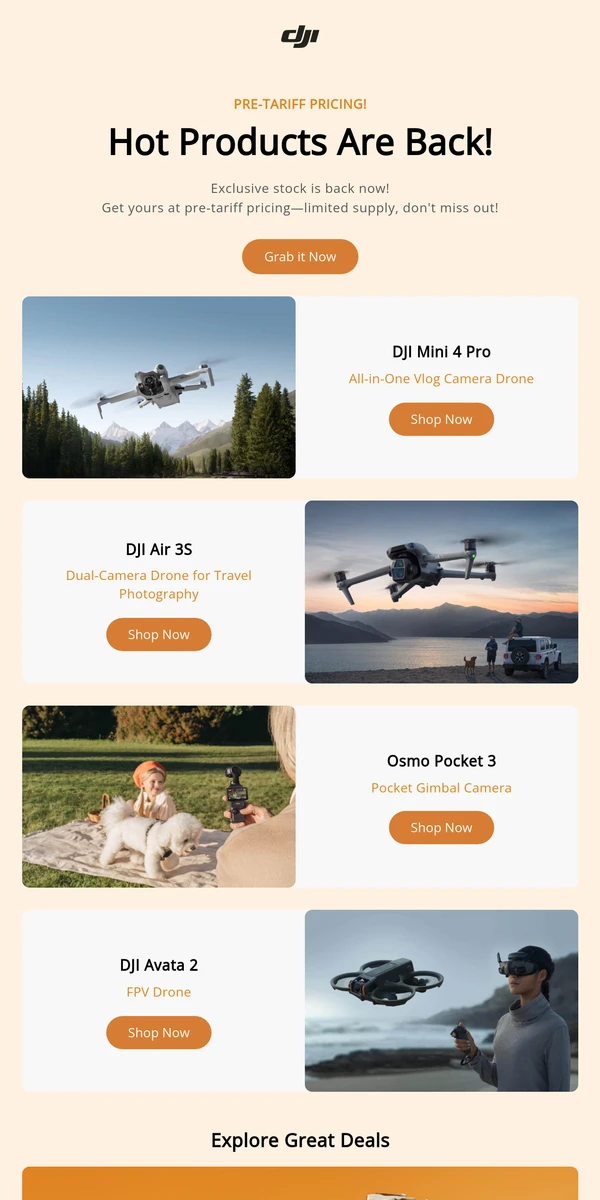 热卖产品回归：DJI 补货提醒