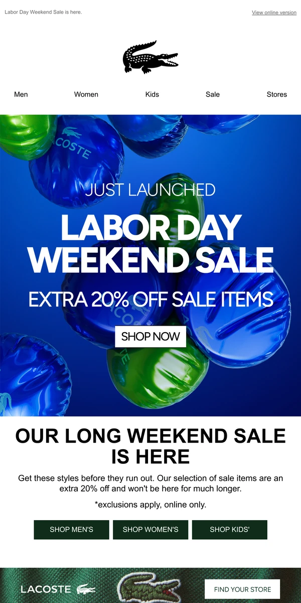 Lacoste labor day sale hotsell